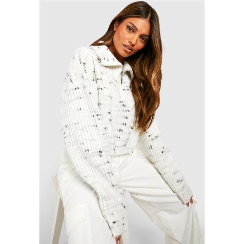 Maglione in maglia morbida in filato Nep con zip corta e colletto - boohoo - Modalova