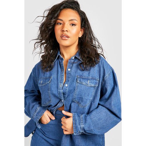 Camisa Plus Vaquera Oversize, Azul - boohoo - Modalova