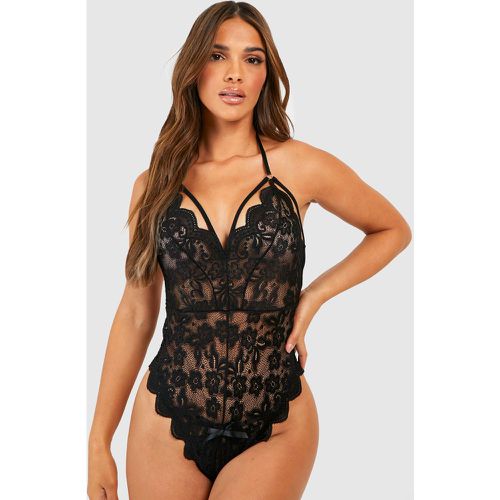 Body in pizzo con laccetti e cut-out nell'inguine - boohoo - Modalova