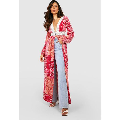 Kimono Maxi De Croché Con Estampado Cachemira - boohoo - Modalova