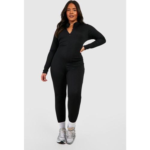 Tuta intera Plus Size Basic Skinny Fit a coste con zip - boohoo - Modalova