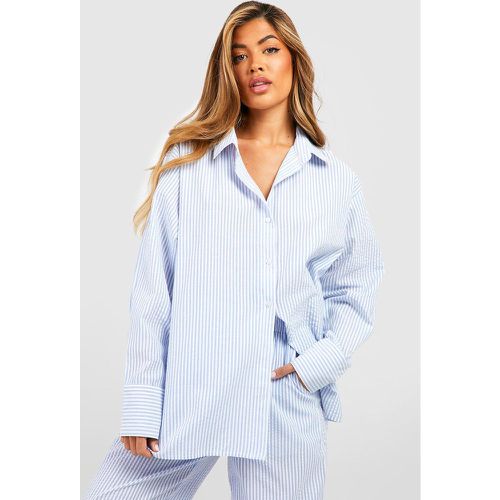 Camisa De Pijama Oversize De Algodón Con Raya Diplomática - boohoo - Modalova