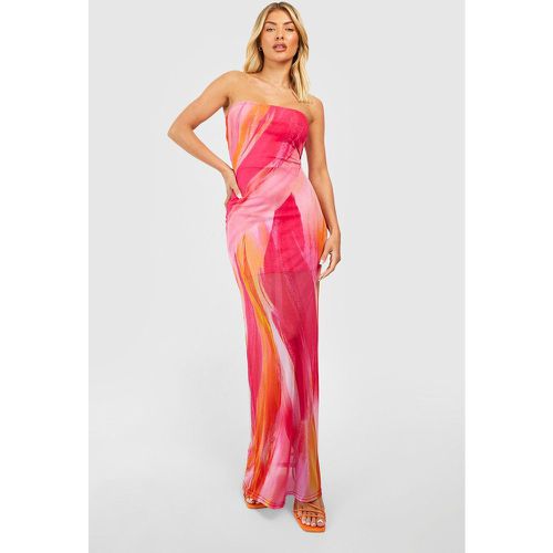 Vestito maxi a fascia in rete con stampa astratta - boohoo - Modalova