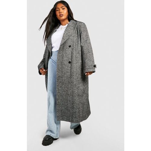 Cappotto Plus Size a doppiopetto in lana a spina di pesce - boohoo - Modalova