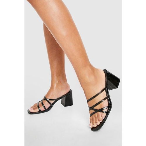 Mules a blocchi con laccetti, Nero - boohoo - Modalova