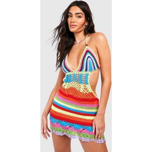 Vestido Mini Para La Playa De Croché Con Rayas - boohoo - Modalova