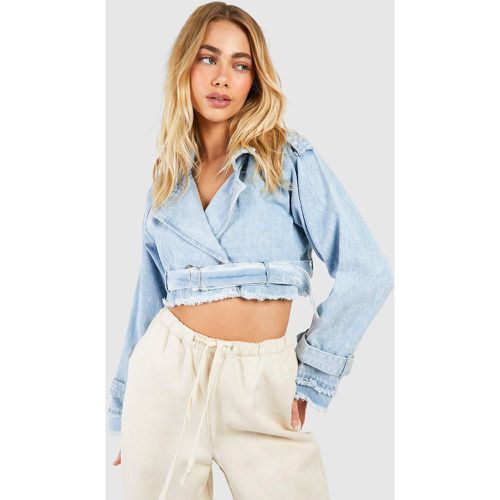 Gabardina Crop Vaquera, Azul - boohoo - Modalova