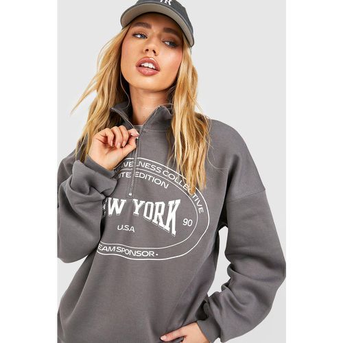 Felpa oversize con slogan New York e zip corta - boohoo - Modalova