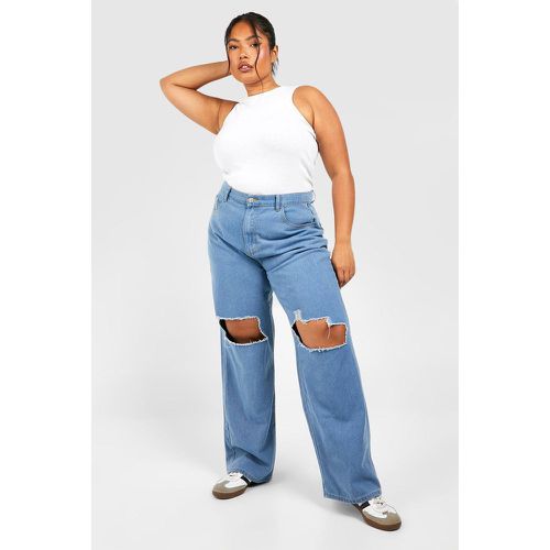 Jeans dritti Plus Size in lavaggio acido con strappi sul ginocchio - boohoo - Modalova