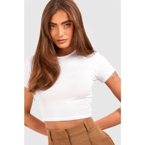 Crop top a girocollo Basic a maniche corte - boohoo - Modalova