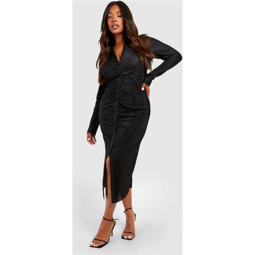 Vestito camicia midi Plus Size plissettato con ruches - boohoo - Modalova