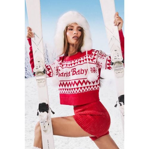 Jersey Crop Navideño Con Estampado Santa Baby - boohoo - Modalova