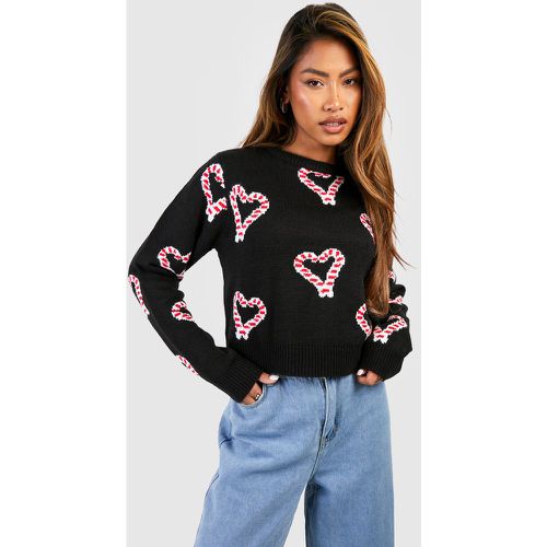 Maglione natalizio corto con cuori e bastoncini di zucchero - boohoo - Modalova