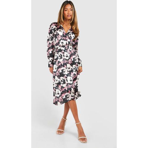 Vestito scaldacuore midi in raso a fiori scuro - boohoo - Modalova