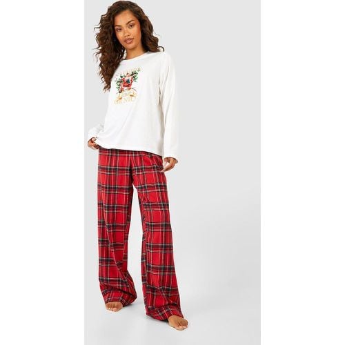 Conjunto De Pantalón De Cuadros Cardados Y Camiseta Con Estampado Navideño - boohoo - Modalova