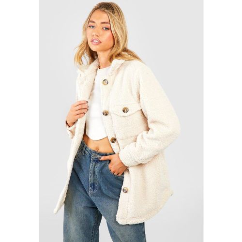 Camisa Chaqueta De Pelo Sintético Con Botones - boohoo - Modalova