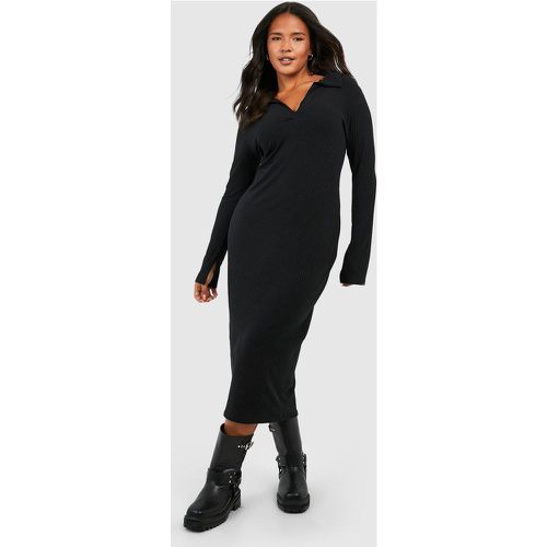 Vestito midi Plus Size a coste morbide con colletto - boohoo - Modalova