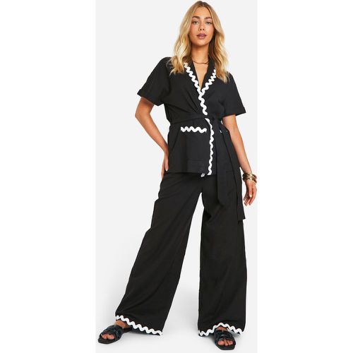 Contrast Trim Wide Leg Trousers - boohoo - Modalova