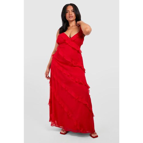 Vestito maxi Plus Size in chiffon a fiori con arricciature - boohoo - Modalova