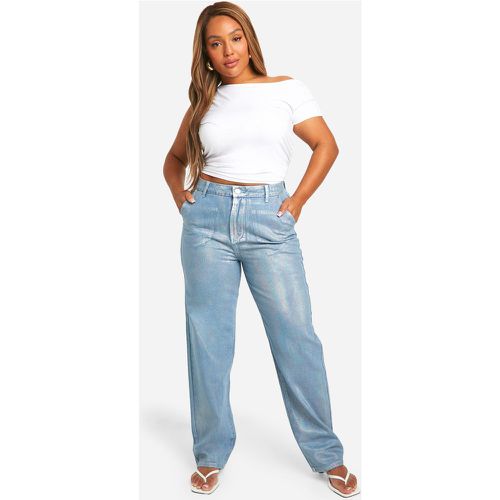 Jeans dritti Plus Size rivestiti in metallo iridescente - boohoo - Modalova