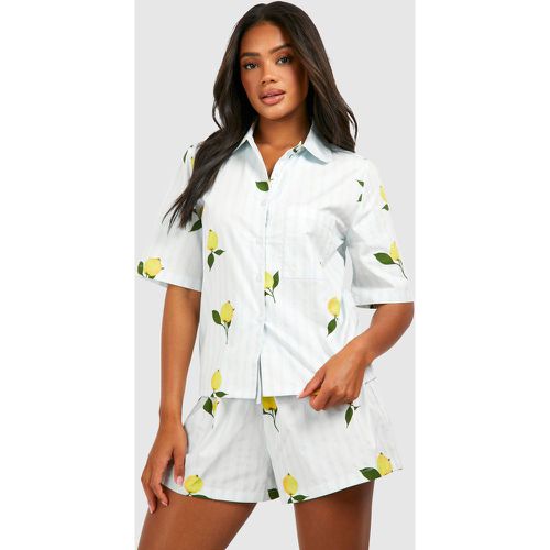 Lemon Stripe Short Sleeve Pyjama Shirt - boohoo - Modalova