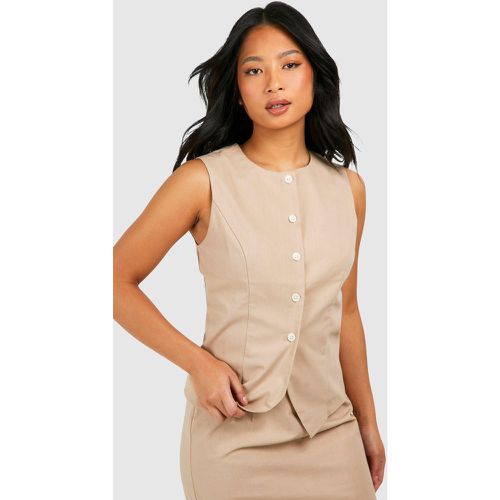 Gilet Petite in misto lino, Beige - boohoo - Modalova