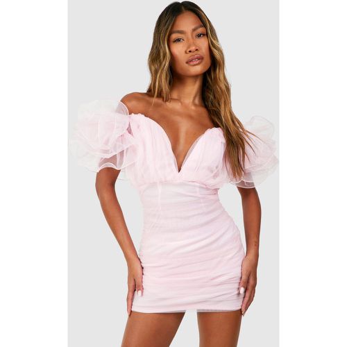 Tulle Rouched Mini Dress, Pink - boohoo - Modalova