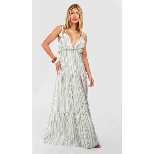 Vestito grembiule maxi da mare a righe effetto lino - boohoo - Modalova