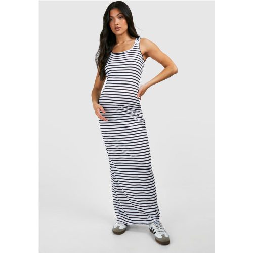 Vestito maxi Premaman a righe con scollo rotondo - boohoo - Modalova