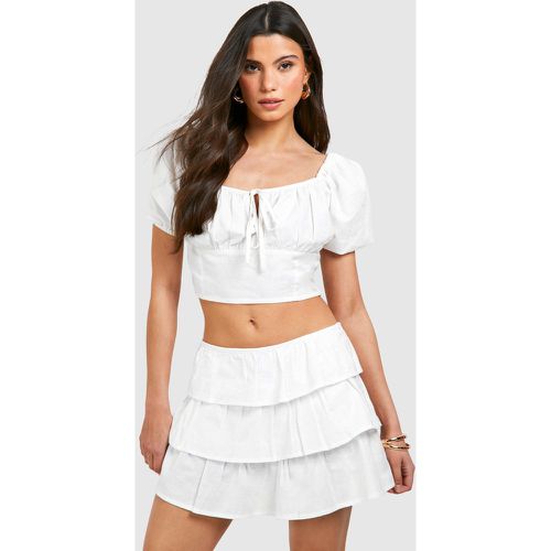 Ruffle Tiered Mini Skirt, Blanco - boohoo - Modalova