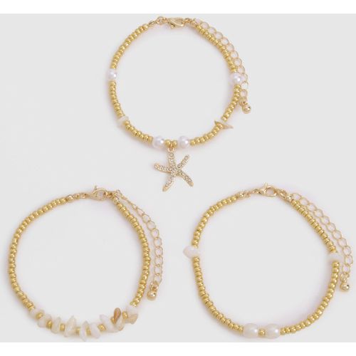 Starfish & Pearl 3 Pack Bracelets - boohoo - Modalova