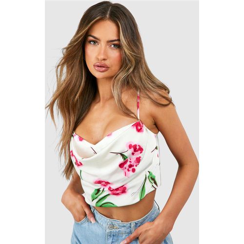 Camisola De Raso Con Escote Plisado Y Estampado De Flores - boohoo - Modalova