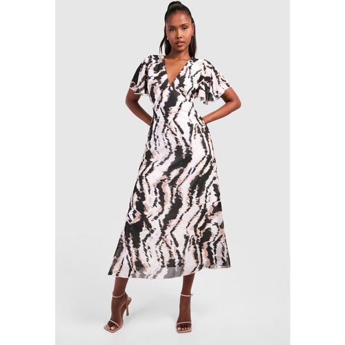 Vestido Midaxi De Chifón Con Mangas Sueltas Y Estampado Abstracto - boohoo - Modalova