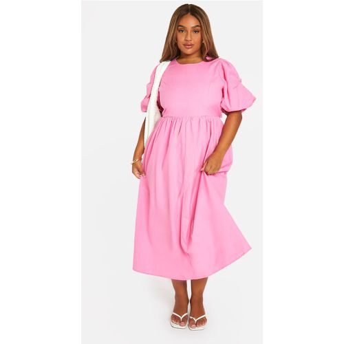 Plus Linen Feel Puff Sleeve Midi Dress - boohoo - Modalova