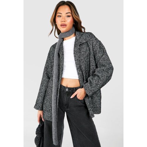 Chaqueta Efecto Lana De Espiguilla Con Cinturón - boohoo - Modalova