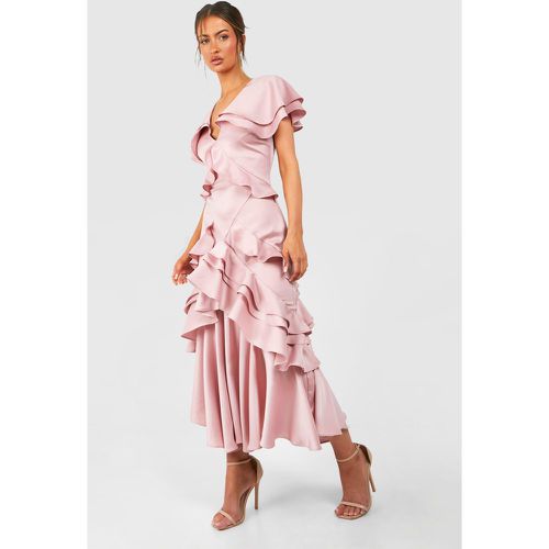 Satin Ruffle Maxi Dress, Pink - boohoo - Modalova