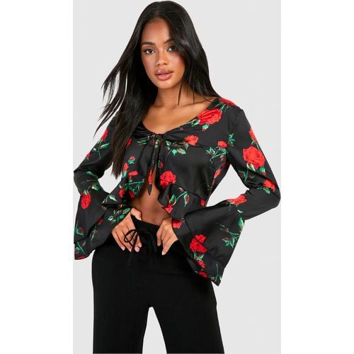 Blusa Con Volante Y Estampado De Rosas - boohoo - Modalova