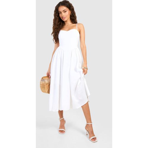Linen Milkmaid Midi Dress, Bianco - boohoo - Modalova