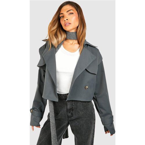 Cappotto Trench corto, Grigio - boohoo - Modalova