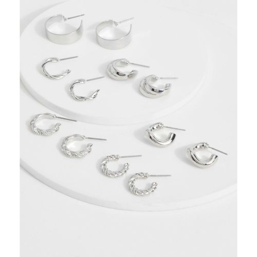 Silver 6 Pack Hoop Earrings, Gris - boohoo - Modalova