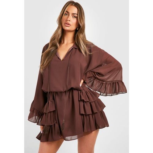 Vestido Holgado Con Volante, Brown - boohoo - Modalova