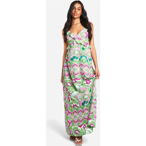 Vestido Tall Maxi De Tirantes Con Volante Y Estampado Abstracto - boohoo - Modalova