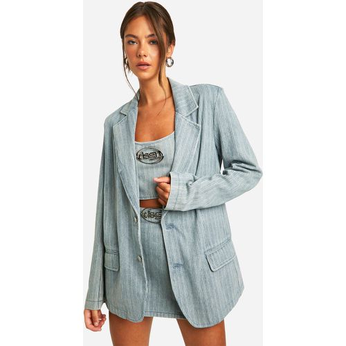 Blazer oversize in denim a righe in tinta vintage - boohoo - Modalova