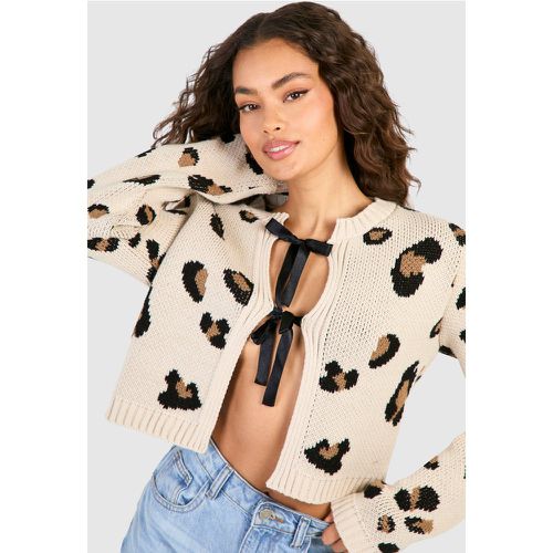 Cárdigan De Punto Con Lazo Y Estampado De Leopardo - boohoo - Modalova