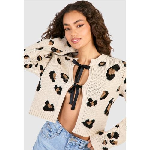 Cardigan in maglia con stampa leopardata e fiocco - boohoo - Modalova