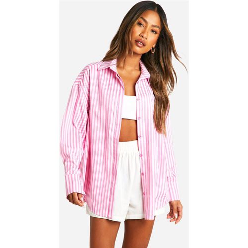 Camisa Oversize Con Rayas, Pink - boohoo - Modalova