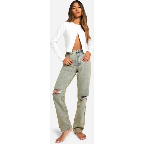 Jeans dritti Basics a vita alta con strappi sul ginocchio - boohoo - Modalova