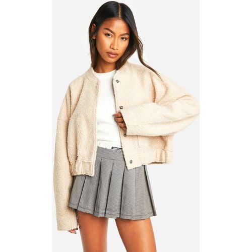 Giacca Bomber in bouclé, Beige - boohoo - Modalova