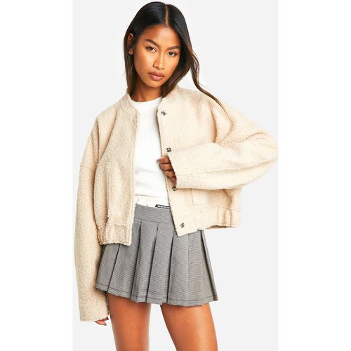 Giacca Bomber in bouclé, Beige - boohoo - Modalova