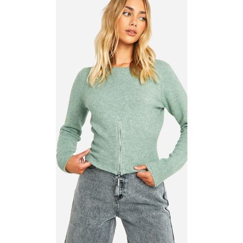 Maglione in maglia morbida con zip sottile sul fondo - boohoo - Modalova